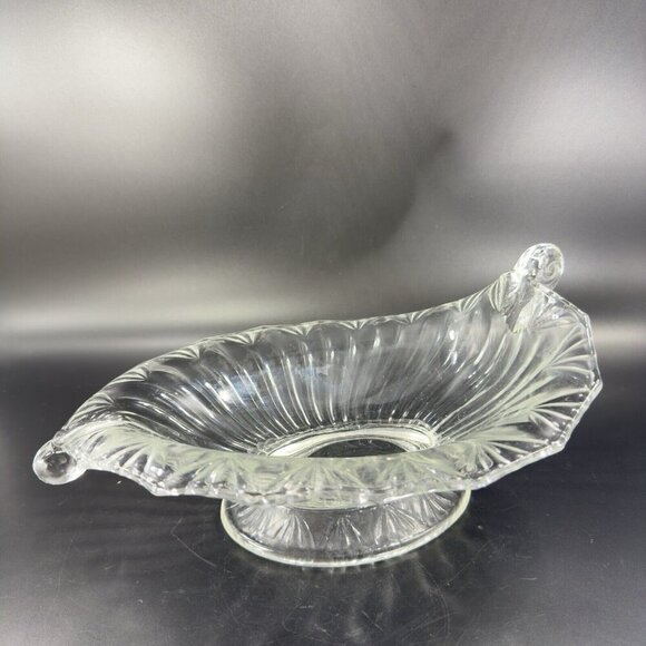 Antique Lilypad Leaf Shaped Clear Centerpiece Glass Bowl Dish Footed Glass Decor - Picture 14 of 16